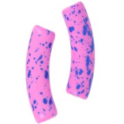 32x8 mm curved tube beads in opaque acrylic - Fuchsia Mottled Blue x6