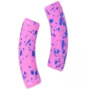 32x8 mm curved tube beads in opaque acrylic - Fuchsia Mottled Blue x6