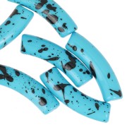 32x8mm Curved tube beads in opaque acrylic - Turquoise Mottled Black x6|raw }}