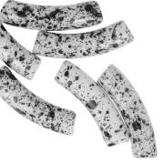 32x8mm Curved tube beads in opaque acrylic - White Mottled Black x6|raw }}
