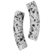 32x8mm Curved tube beads in opaque acrylic - White Mottled Black x6