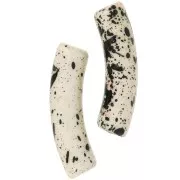 32x8 mm curved tube beads in opaque acrylic - Beige Mottled Black x6
