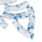 32x8mm Curved tube beads in opaque acrylic - White Mottled Blue x6
