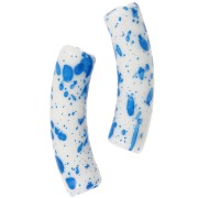 32x8mm Curved tube beads in opaque acrylic - White Mottled Blue x6