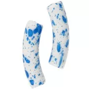 32x8mm Curved tube beads in opaque acrylic - White Mottled Blue x6