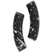 32x8 mm curved tube beads in opaque acrylic - Black Mottled White x6
