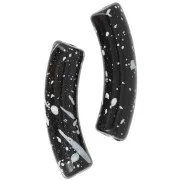 32x8mm Curved tube beads in opaque acrylic - Black Mottled White x6