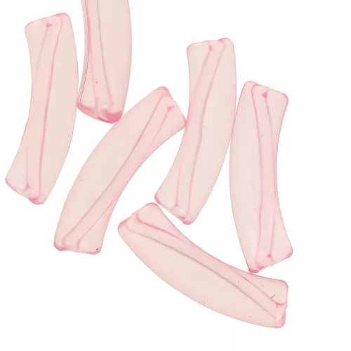 Clear acrylic 32x8 mm curved tube beads - Light pink x6