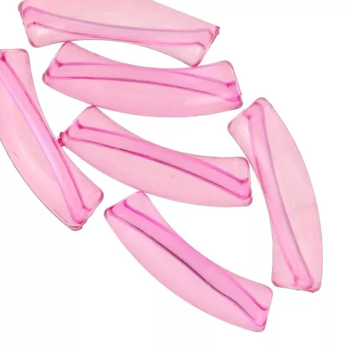 Clear acrylic 32x8 mm curved tube beads - Pink x6