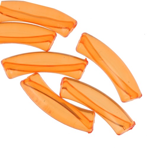 32x8mm Clear acrylic curved tube beads - Orange x6