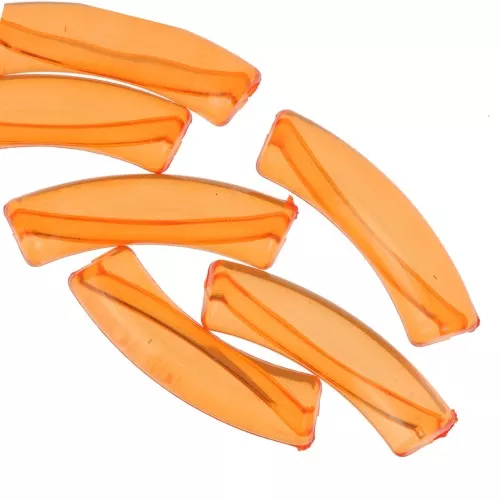 Clear acrylic 32x8 mm curved tube beads - Orange x6
