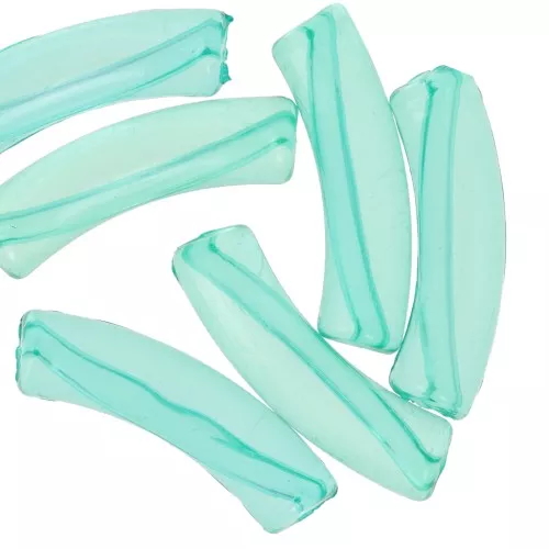 Clear acrylic 32x8 mm curved tube beads - Turquoise green x6