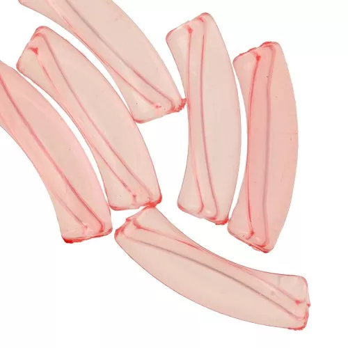 Clear acrylic 32x8 mm curved tube beads - Coral x6