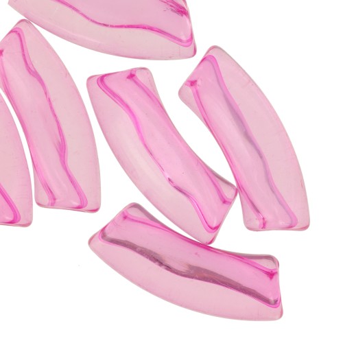 35x11mm Clear acrylic curved tube beads - Pink x6