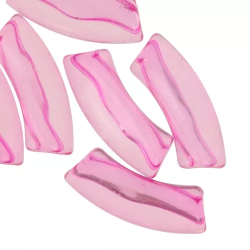 Clear acrylic 35x11 mm curved tube beads - Pink x6