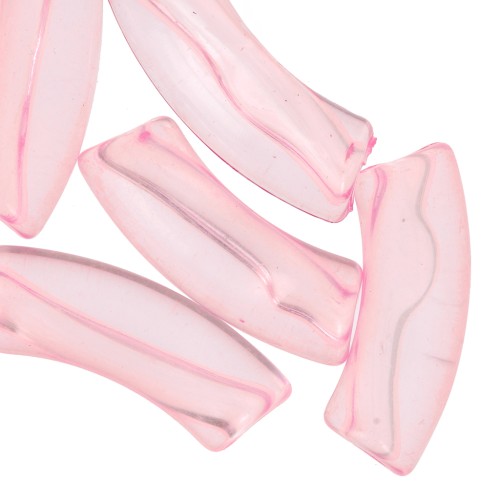 Clear acrylic 35x11 mm curved tube beads - Light pink x6