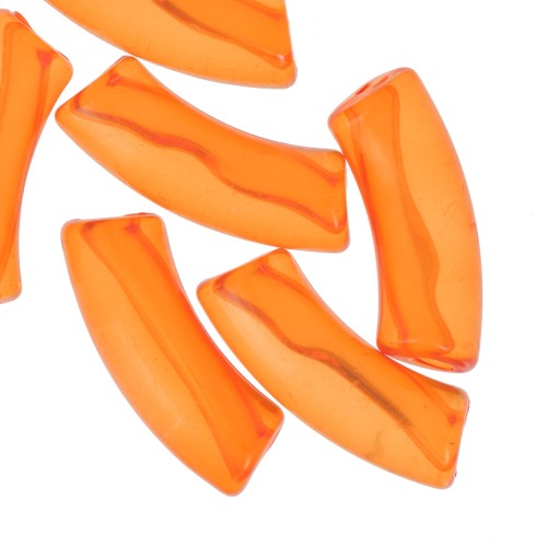 Clear acrylic 35x11 mm curved tube beads - Orange x6