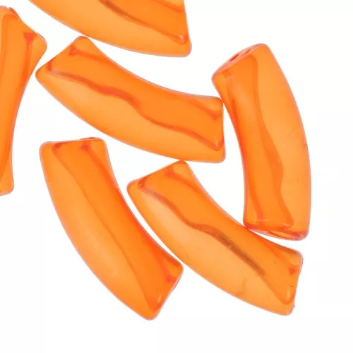 Clear acrylic 35x11 mm curved tube beads - Orange x6