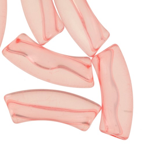 Clear acrylic 35x11 mm curved tube beads - Coral x6