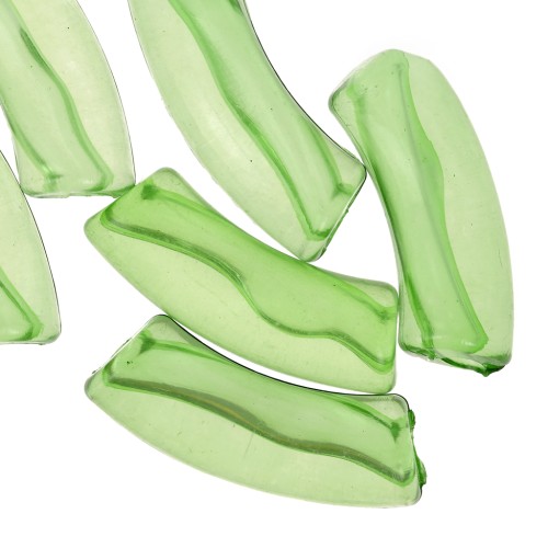 Clear acrylic 35x11 mm curved tube beads - Light green x6