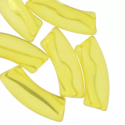 Clear acrylic 35x11 mm curved tube beads - Yellow x6
