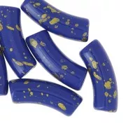 35x11mm Opaque acrylic curved tube beads - Royal Blue Speckled Gold x6