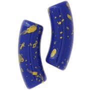 35x11mm curved tube beads in opaque acrylic - Royal Blue - Gold Speckled x6