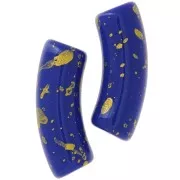 35x11mm curved tube beads in opaque acrylic - Royal Blue - Gold Speckled x6