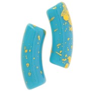 35x11mm curved tube beads in opaque acrylic - Turquoise - Mottled Gold x6