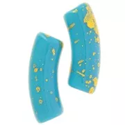 35x11mm curved tube beads in opaque acrylic - Turquoise - Mottled Gold x6