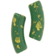 35x11mm curved tube beads in opaque acrylic - Fir Green - Mottled Gold x6