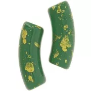 35x11mm curved tube beads in opaque acrylic - Fir Green - Mottled Gold x6