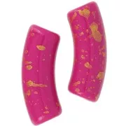 35x11mm Opaque acrylic curved tube beads - Fuchsia Speckled Gold x6