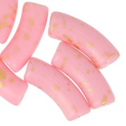 Curved tube beads 35x11mm in opaque acrylic - Pink - Mottled Gold x6