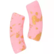 Curved tube beads 35x11mm in opaque acrylic - Pink - Mottled Gold x6