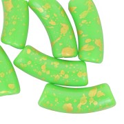 35x11mm curved tube beads in opaque acrylic - Apple Green - Mottled Gold x6