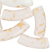 35x11mm curved tube beads in opaque acrylic - White - Mottled Gold x6
