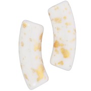 35x11mm curved tube beads in opaque acrylic - White - Mottled Gold x6
