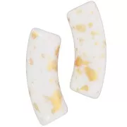 35x11mm curved tube beads in opaque acrylic - White - Mottled Gold x6