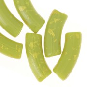 35x11mm curved tube beads in opaque acrylic - Anise Green - Gold Speckled x6