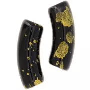 35x11mm curved tube beads in opaque acrylic - Black - Mottled Gold x6