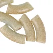 Curved tube beads 35x11mm crackle effect in opaque acrylic - Beige x6