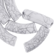 Curved tube beads 35x11mm crackle effect in opaque acrylic - White x6