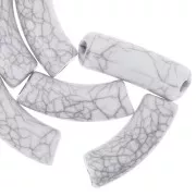 Curved tube beads 35x11mm crackle effect in opaque acrylic - White x6