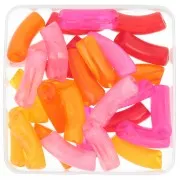 Set of 30 clear acrylic curved tube beads 35x11mm Marbled Pink x1