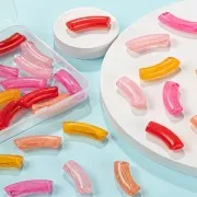 Set of 30 clear acrylic curved tube beads 35x11mm Marbled Pink x1