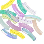 Assortment 160 curved tube beads 32x8mm acrylic - Various effects/Multicolor