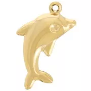 18x12mm 304L stainless steel Dolphin pendant - Gold x1