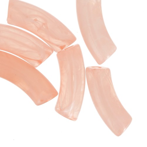 Clear acrylic 35x11mm curved tube beads - Salmon Marble x6