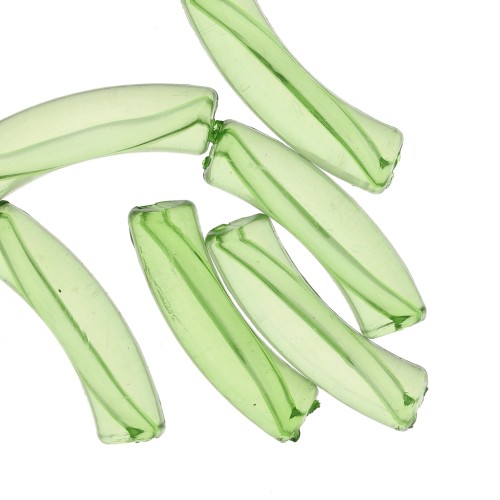 32x8mm Clear acrylic curved tube beads - Light green x6